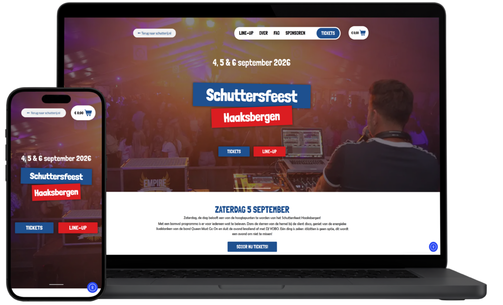 Website Haaksbergen Schuttersfeest op laptop en telefoon, gemaakt door PEPZ Designs